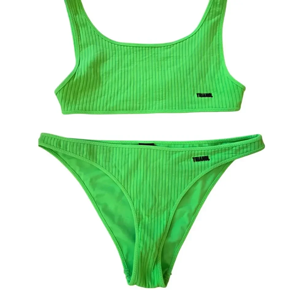 Triangl Neon Green Ribbed Bikini Women’s S/M NWOT Swimwear Set